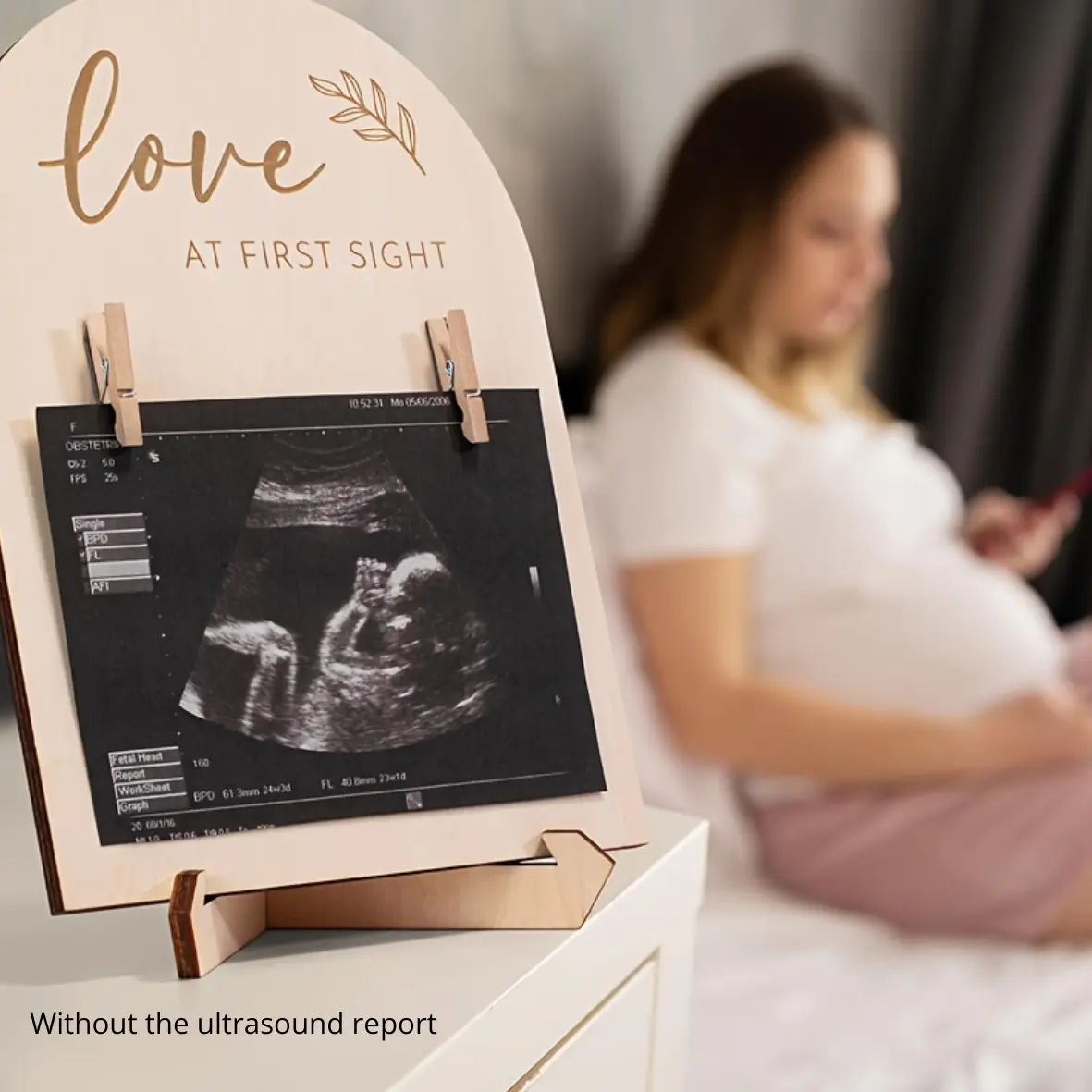 Wooden Sound Wave Photo Frame with Dual-Sided Labels, Unique Pregnancy Announcement Gift, Room Decor, Creative Display, Memory Keepsake, Baby Shower Present, Picture Frames