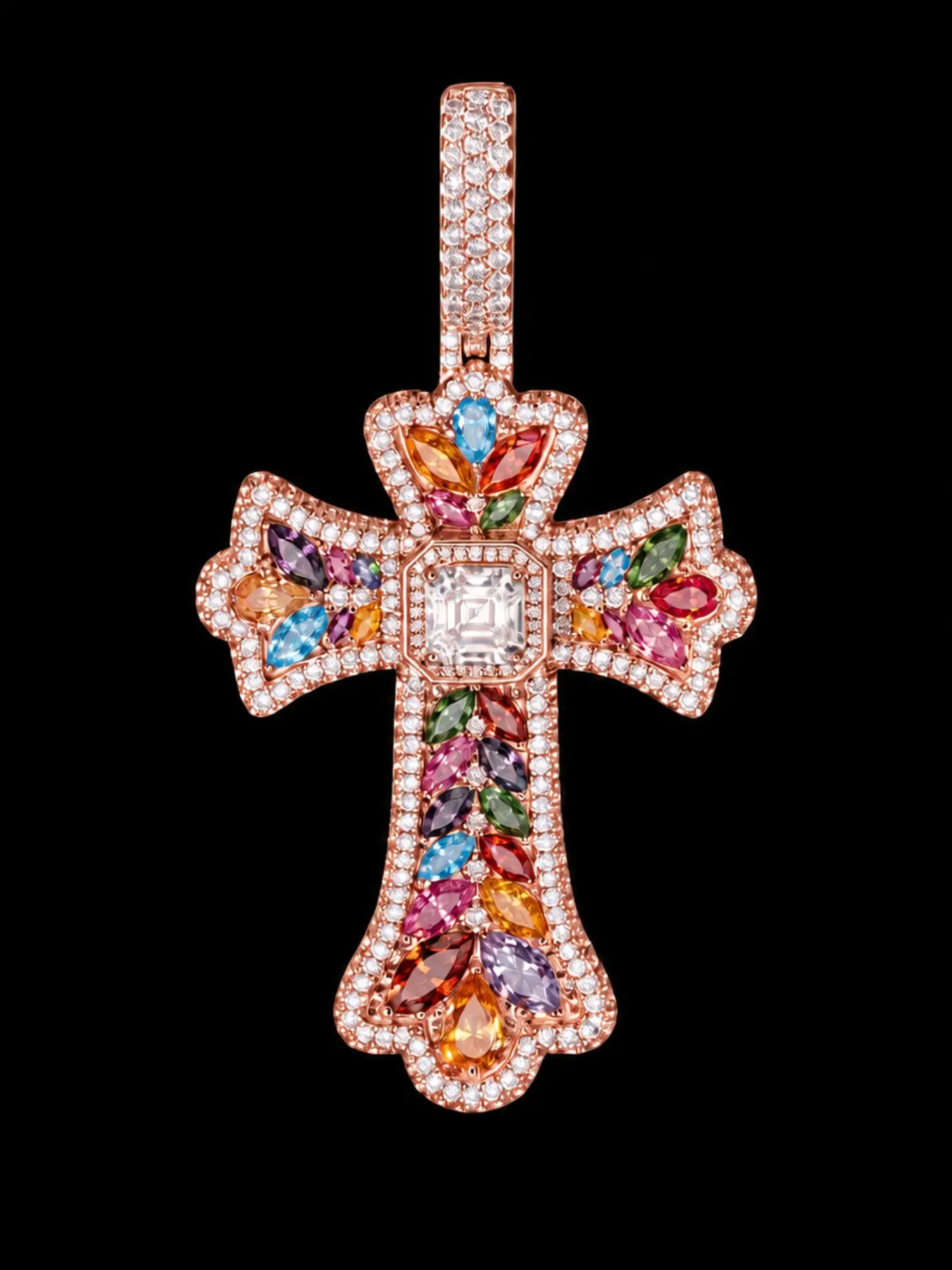 New Large Cross Pendant Necklace, Fashion Hip Hop Style, Sparkling Design, Eye-Catching, Perfect for Nightclub Wear, Men's Trendy Accessory