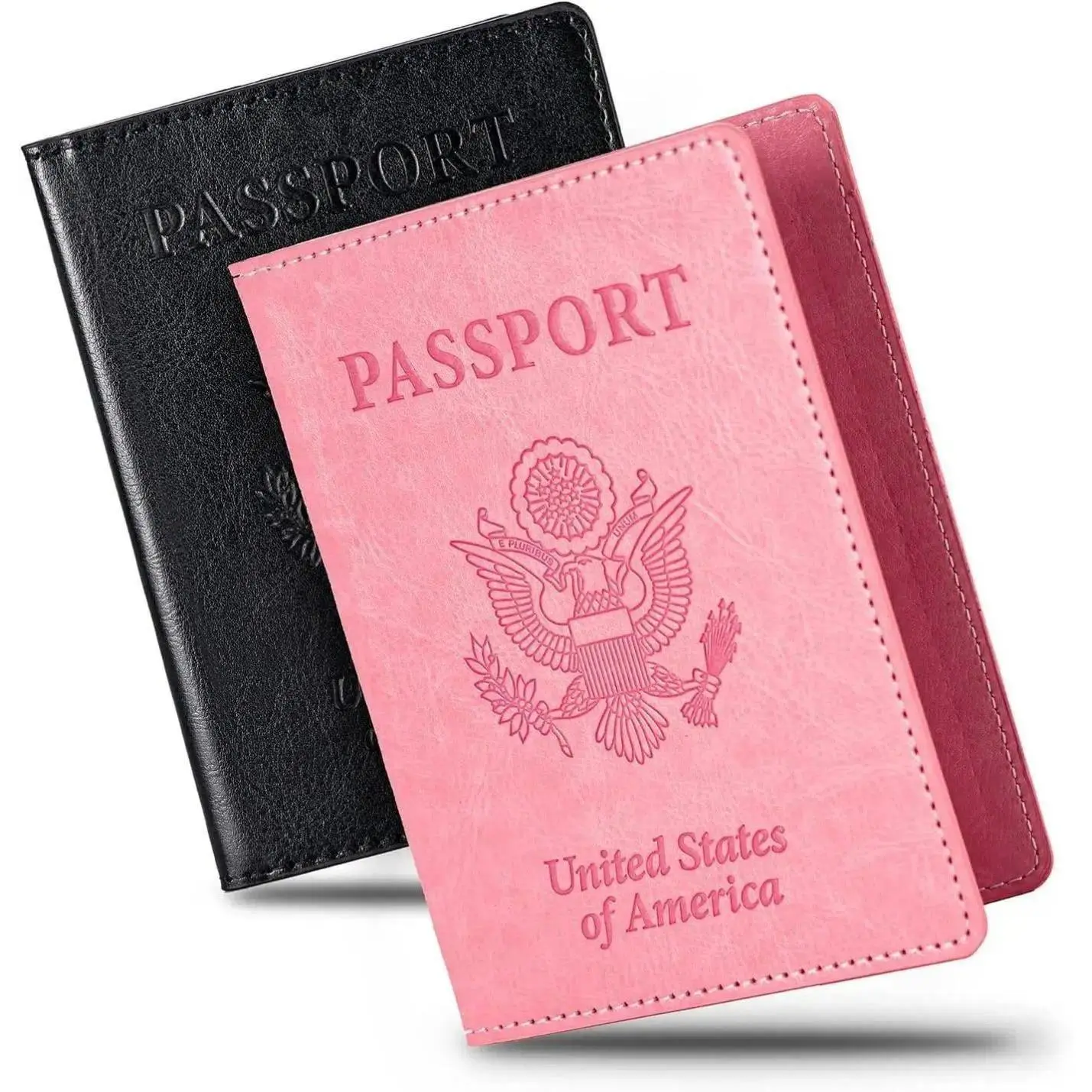 2-Pcs PU Material Waterproof Passport Holder for Women, Slim Protective Travel Wallet Cover with Card Slots & Transparent Pocket for Trips