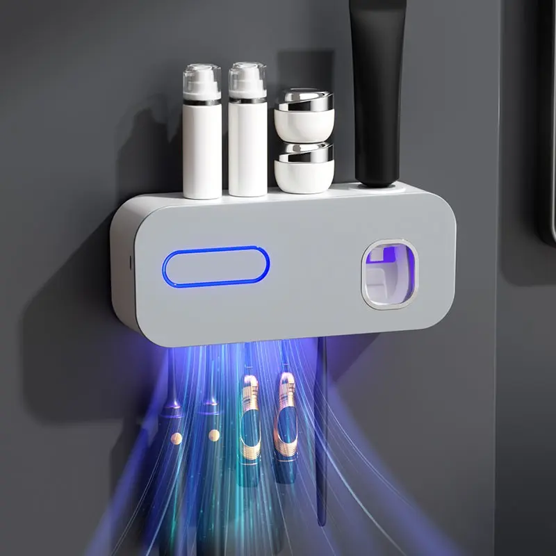 Toothbrush Holder With UV Sterilization Function, UV Toothbrush Sanitizer Holder, Sanitizing Toothbrush Holder, Wall Mounted Toothbrush Storage Rack, USB Rechargeable Bathroom Toothbrush Holder