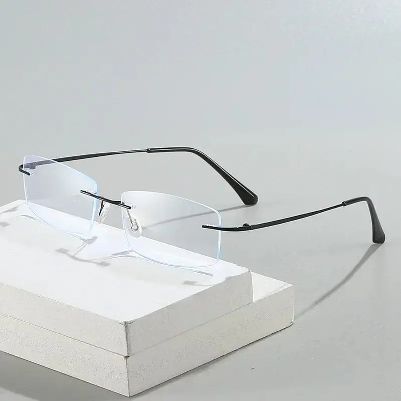 Small Square Frameless Anti-blue Light Near Sight Glasses Men Ultra Light Myopia Glasses Ultra Light Unisex Short Sight Glasses