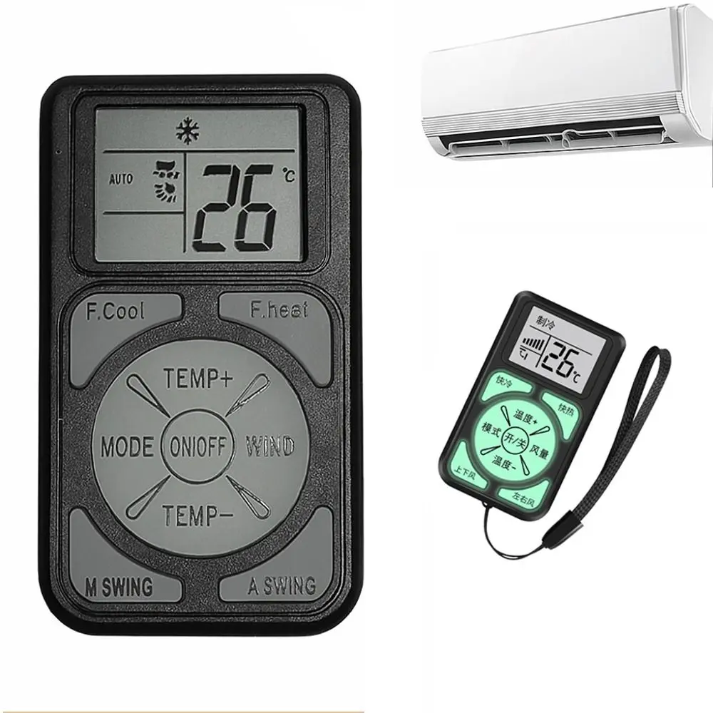 Universal Aircon Control, Fluorescent Buttons, Lightweight Plastic Body, Pockets, Lanyard, Compact Form, 8-10m Range, Portable Storage Bag - Compatible with All Major Air Conditioner Brands