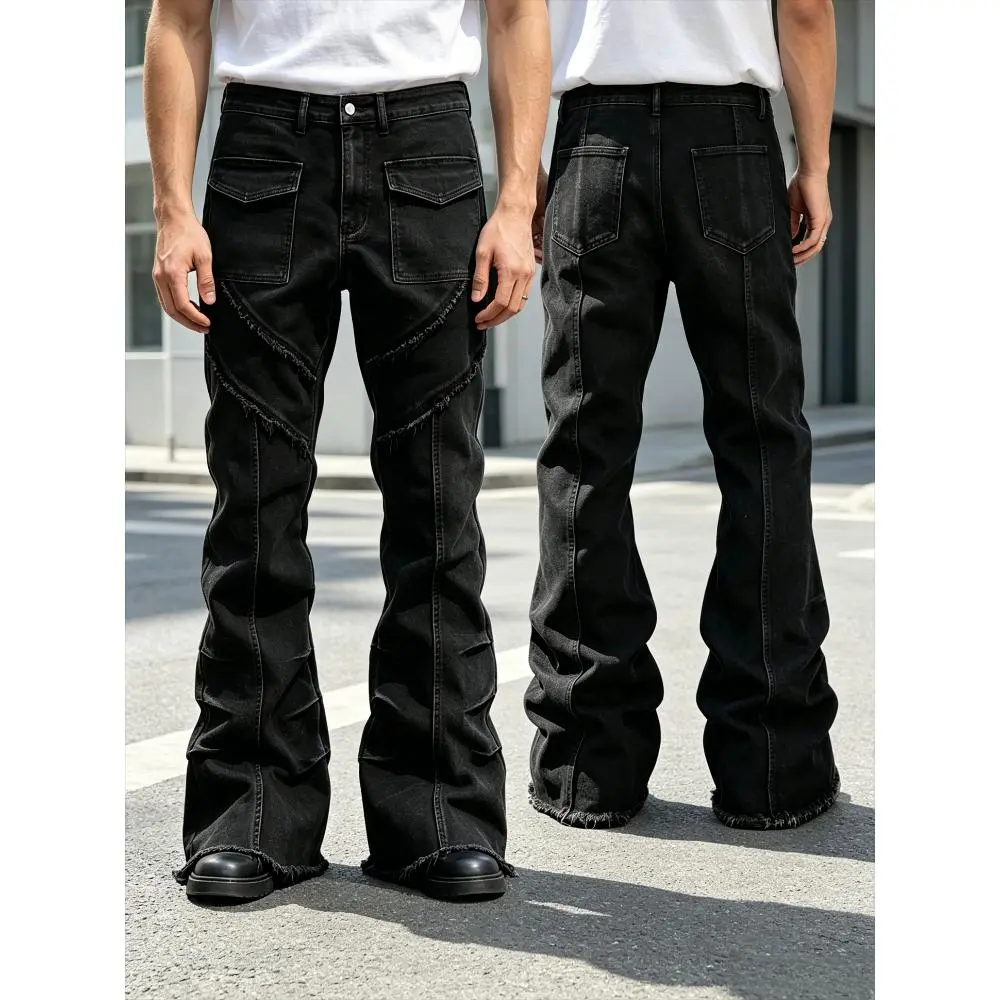 Men's Dark Denim Loose-Fitting Casual Jeans with Large Side Pocket for Daily Wear, Dark Men's Jeans