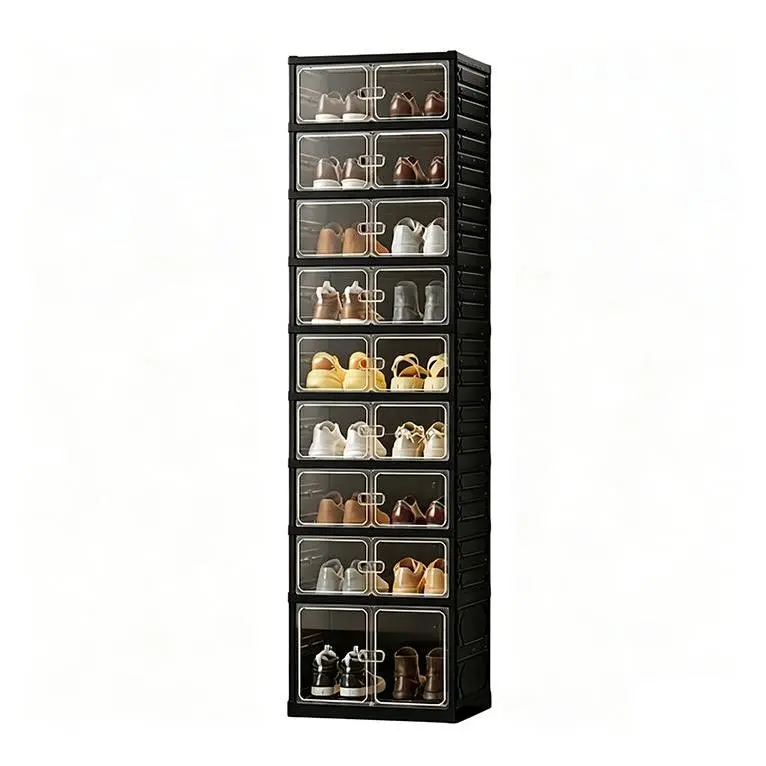 9-Layer / 6-Layer Foldable Shoe Organizer Storage Box - Portable Extra-Large Folding Closet Shoe Rack with Magnetic Transparent Door