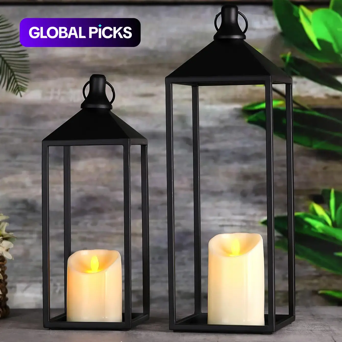 Two-Piece Matte Metal Candle Wind Lantern, Vintage Farmhouse Style Hanging Windproof Glass Metal Candle Holders, Candle Holder Set, Decoration Items, Indoor Garden Wedding Table Decor #GLOBAL PICKS
