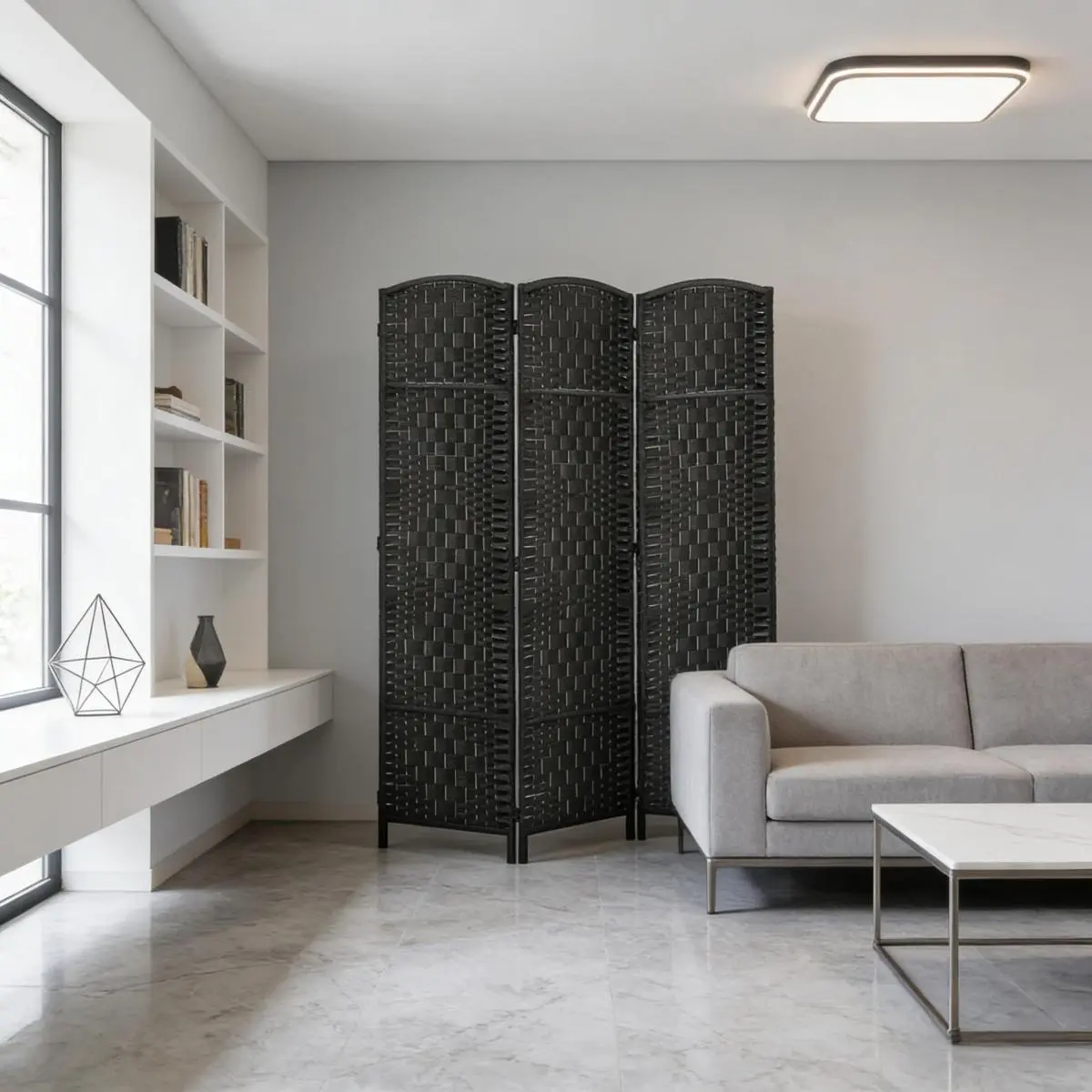 AobtkelFolding Privacy Screen,Tall Portable Weave Partition Wall Divider,Modern Style Room Divider On-Site