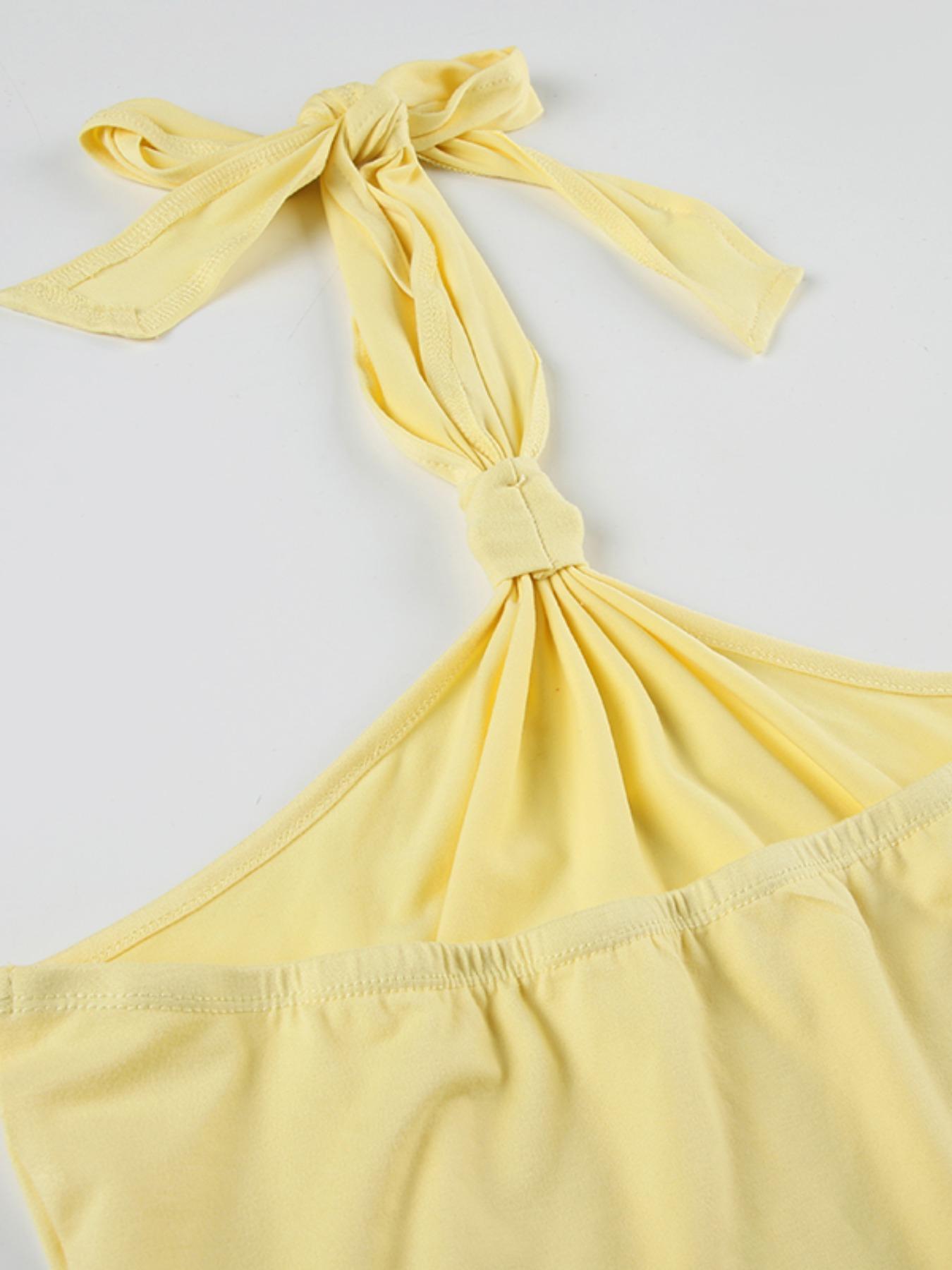 Two-piece Set Women's Solid Halter Neck Sleeveless Crop Top & Shorts, Casual Fashion Cozy Clothing Set for Daily Outdoor Wear, Ladies Summer Clothes