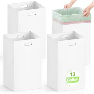 4 Pack 13 Gallon Large Collapsible Disposable Trash Cans with Handle, Thick Recycled Cardboard Recycling Bins for Parties Events Camping (13.5" L x 10.0" W x 21.7" H), White