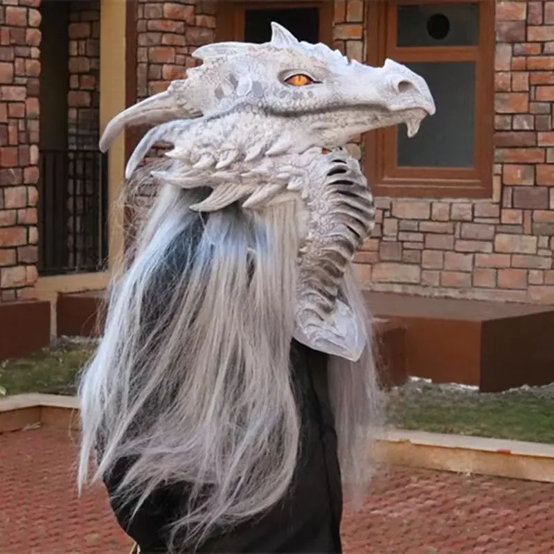 Dragon Dinosaur Mask with Movable Jaw, Hand-Painted Natural Latex Costume Accessory for Adults, Funny Face Prop for Halloween & Easter Party, Accessories, Halloween Cosplay, Costume Prop