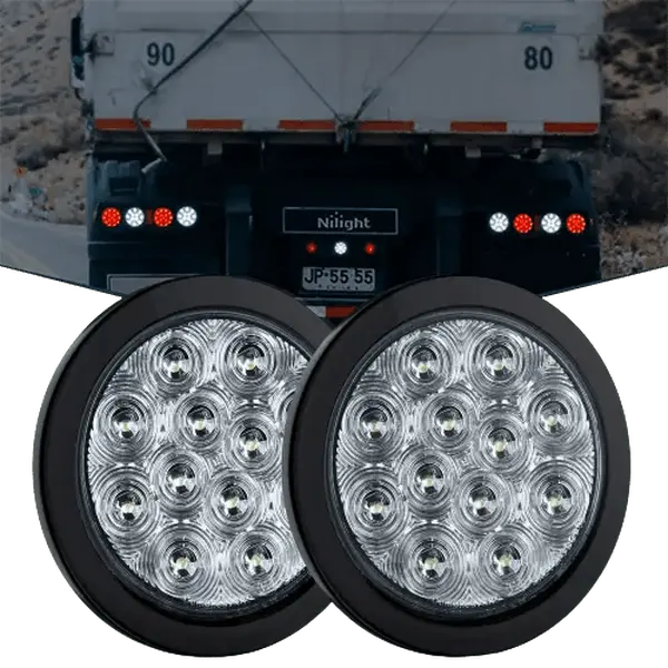 Nilight 4 Inch White LED Round Tail Lights (Pair) - 12 LEDs, High Intensity, 1.87in Depth, 5.3in Diameter, Extends a Longer Lifetime, for Travel Trailers