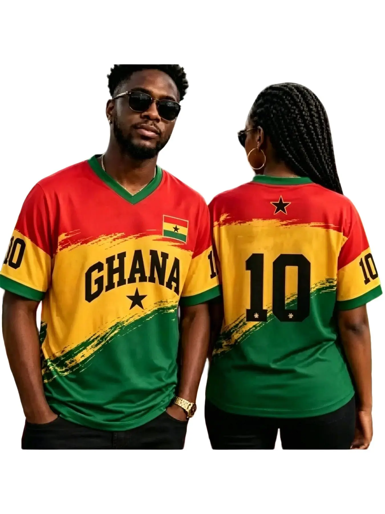 Gradient Print Short Sleeve T-Shirt, Ghana Football Fan Tee, Unisex Ghana Flag Color Jersey, Loose-Fit Sporty Top for All Seasons