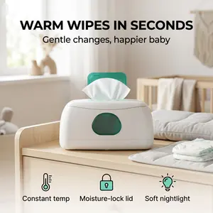 Baby Wipe Warmer & Dispenser with LED Changing Light & On/Off Switch (Aqua)