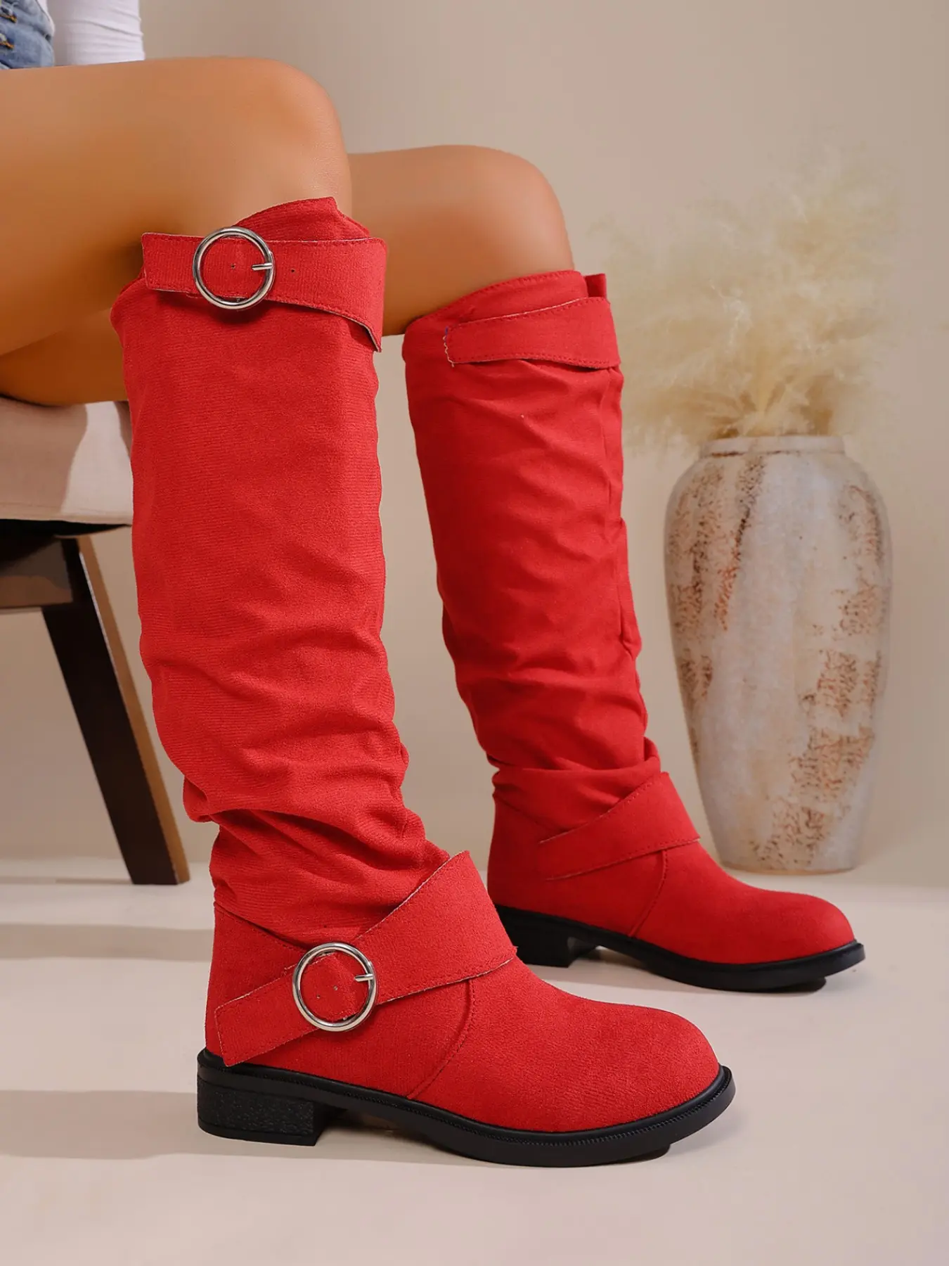 New Multi-Color Women's Long Boots, Round Toe Low Heel, Loose Fit, Vintage Western Style, Above Ankle but Below Knee, Fashion Formal Shoes