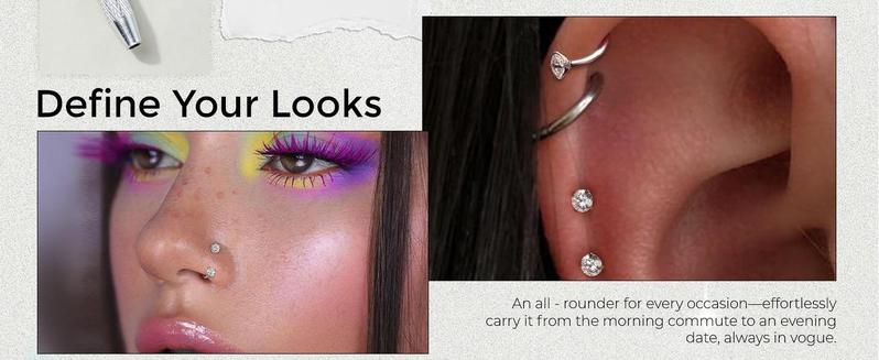 Horseshoe Nose Rings Studs, 20G Internally Threaded Nose Rings For Women, 316L Surgical Steel Double Cubic Zirconia Nose Studs, Lip Eyebrow Helix Ear Piercing Jewelry