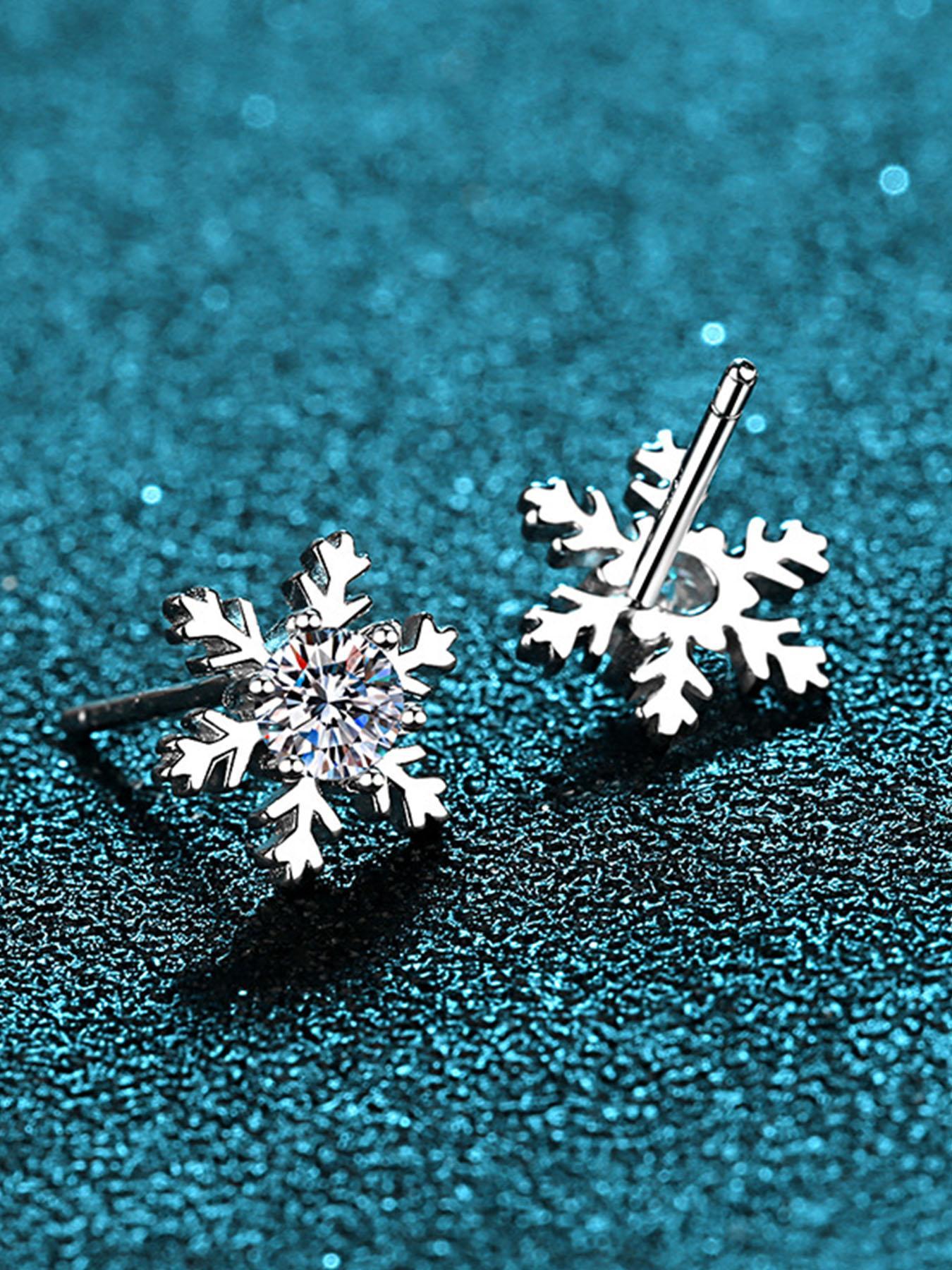 925 Sterling Silver Snowflake Design Stud Earrings, with Box, Synthetic Moissanite Decor Earrings, Fashion Jewelry Accessories for Women, Perfect Gift for Girlfriend