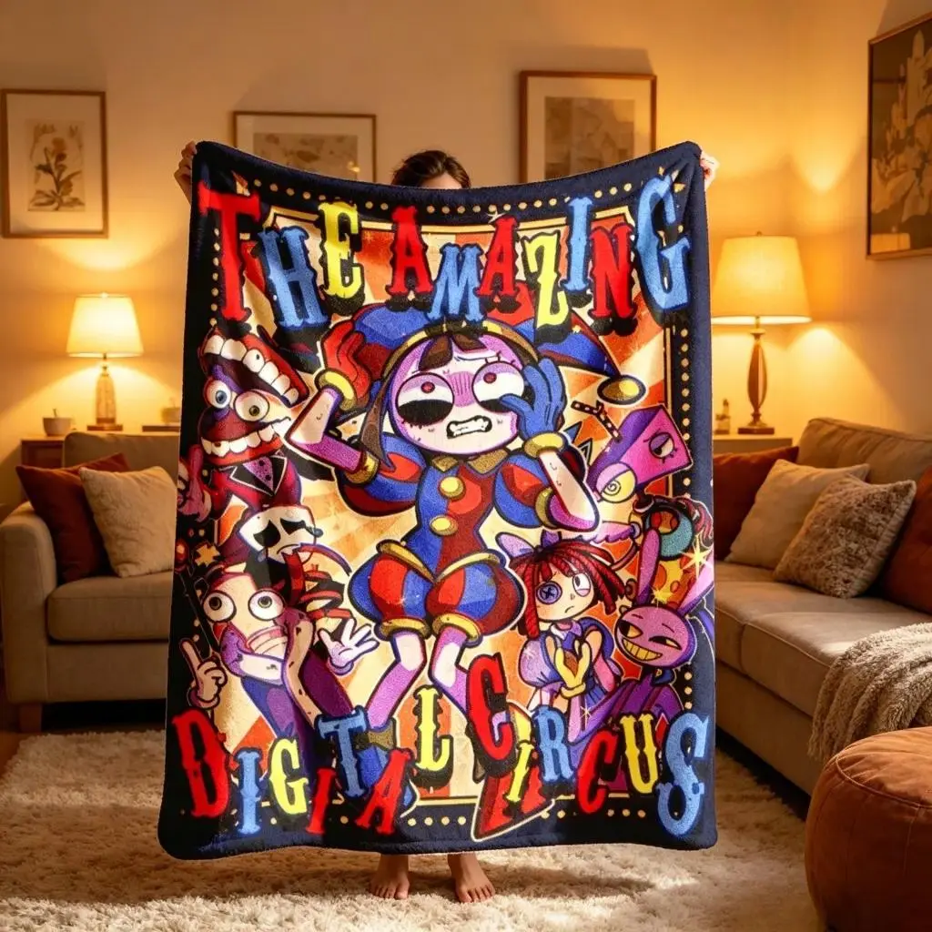 Amazing Digital Circus Flannel Blanket, Large Size, Soft Lightweight Warm, Perfect for Bed Sofa Office Camping Travel Gift
