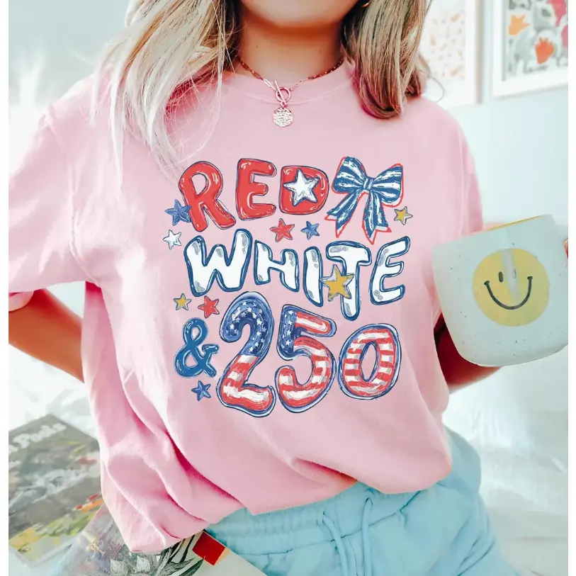 Comfort Colors 250th Anniversary Shirt, Red White and 250 Tee, 4th of July Shirt, Preppy Patriotic Tee, USA America Shirt, Flag Tshirt