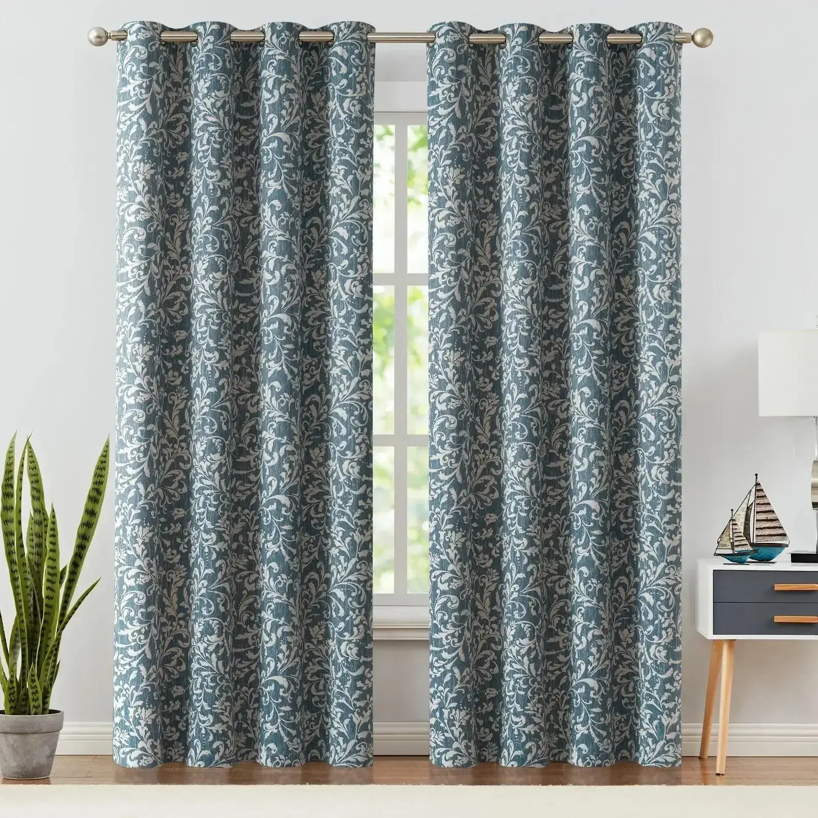 Vintage Scrollwork Damask Curtains