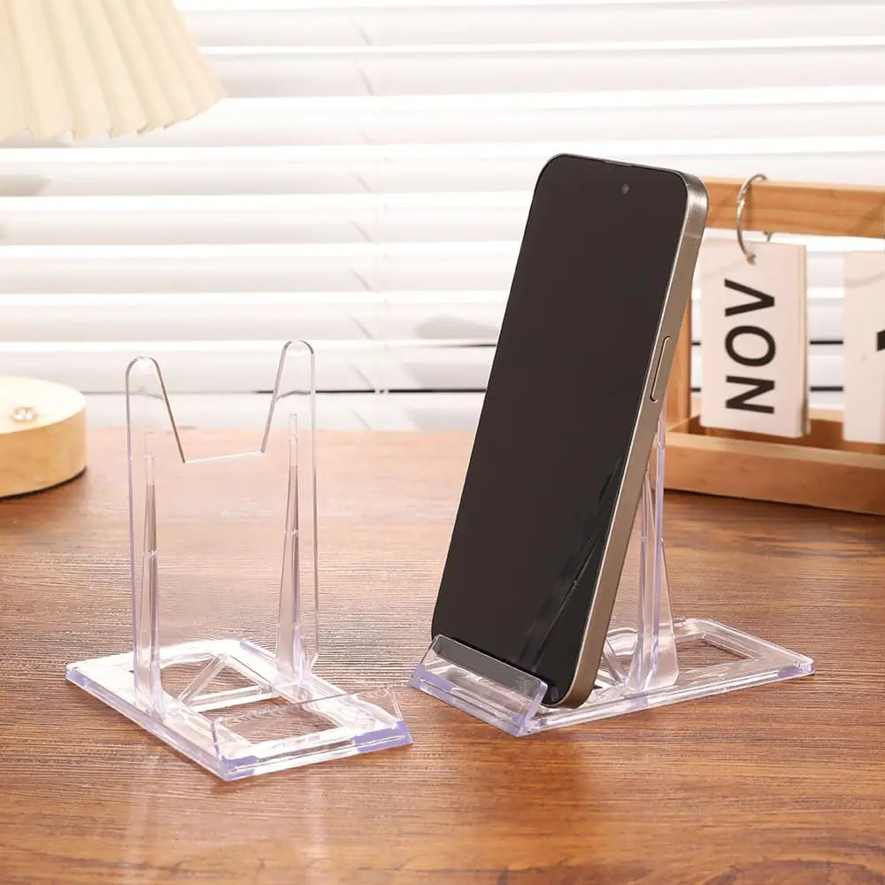 YFMHK 12 Pack Adjustable Clear Acrylic Display Stands, Transparent Easel Holder for Cell Phone, Photo, Card, Jewelry, Collectible Tabletop Display Rack