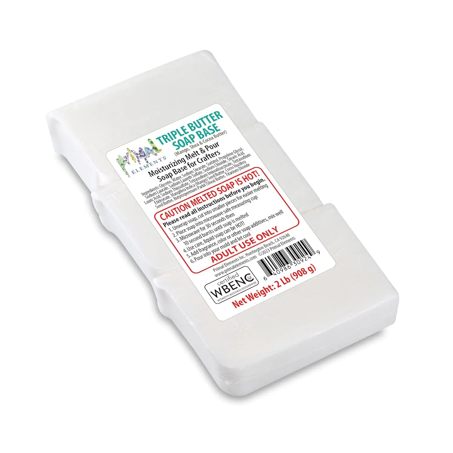2 Lb Triple Butter Melt & Pour Glycerin Soap Base - Moisturizing Unscented DIY Soap Making Raw Material, Easy-to-Cut for Handmade Craft, Ideal for DIY Makers