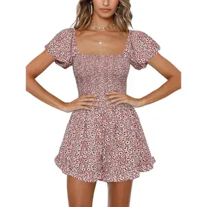 Cicy Bell Women Shirred Smocked Tube Top Short Wide Leg Pants Romper Jumpsuit