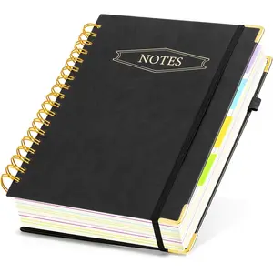 Hardcover Spiral Notebook, 5 Subject Noteboook College Ruled 300 Page, Large 8"x10" B5 Notebooks for Work School, Lined Journal for Women & Men, Black