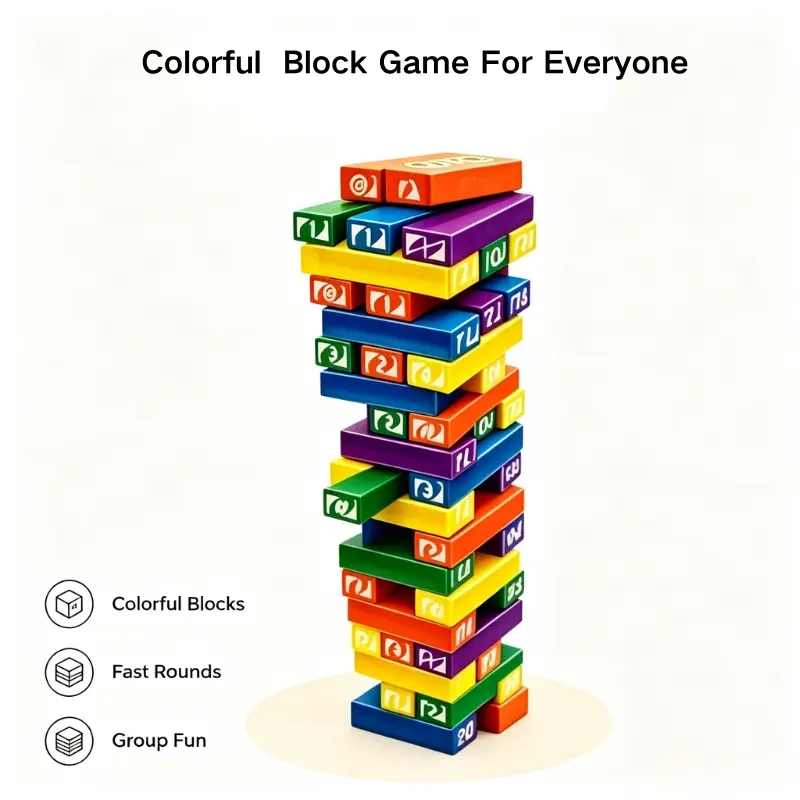 Colorful UNO Stacko Tumbling Block Game, Family Interactive Balance Game, Portable Table Toy for Friends Reunion