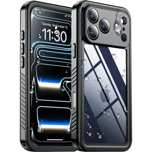 Waterproof iPhone 17 Pro Case with Built-in Lens & Screen Protector Full Heavy Duty Protection 12FT Military Shockproof Dustproof Anti-Scratched Phone Case Black/Clear