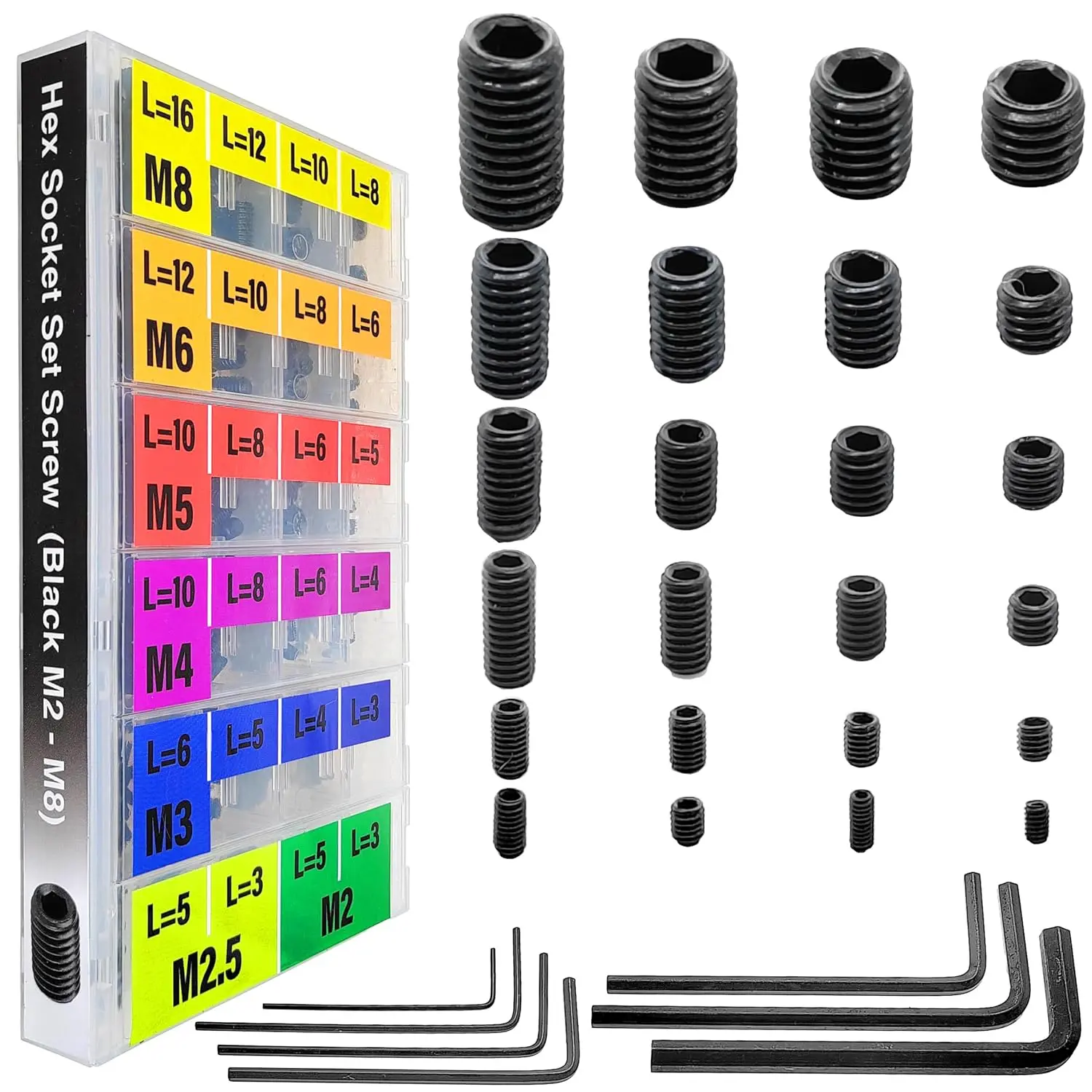 707 count Internal Hex Drive Cup-Point  Set Screw  Kit 24 Sizes Metric M2/M2.5/3/4/5/6/8 Stainless Steel  Screw grub Screw 12.9 Class Alloy Steel Black