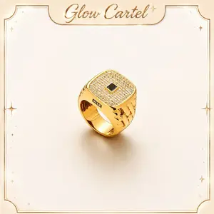 14K Gold Plated Square CZ Ring,Waterproof Scratch-Resistant Pave Cubic Zirconia Eternity Band,Stackable Geometric Hip Hop Streetwear Chunky Bold Statement Ring, Men's Jewelry, Mothers Gift, Sizes 7 8 9 10 11 12, Engagement Wedding Anniversary Promise Gift