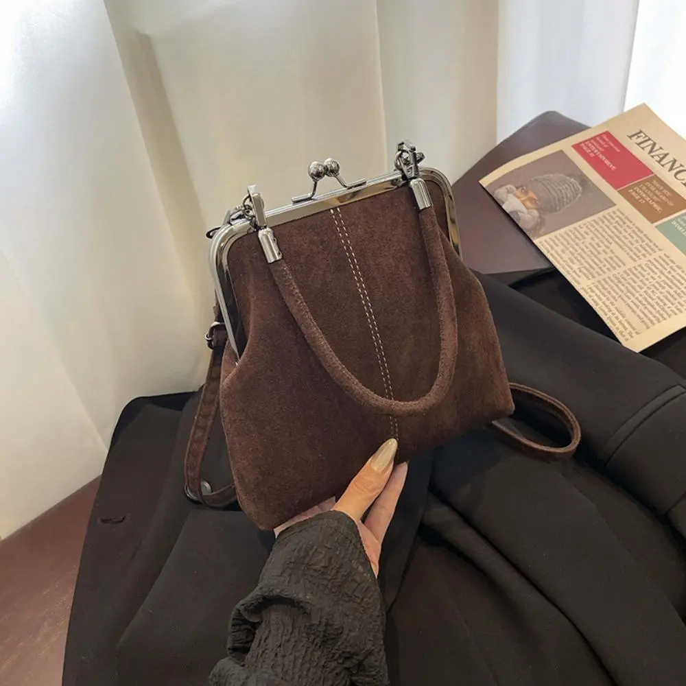 Women's Retro Look Shell Curve Mini Crossbody Bag - Smooth Metal Clasp Automatic Close, Lightweight Phone Storage, Detachable Adjustable Thin Strap, Dual-Use Handbag for Daily Commute & Coffee Dating, Soft Fabric, Spring Clip, Crossbody Purse, Daily Use B