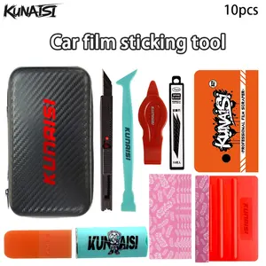 KUNAISI 10PCS Professional Car Vinyl Wrap Tool Kit w/ Storage Box, PPF Scraper & Replacement Blades