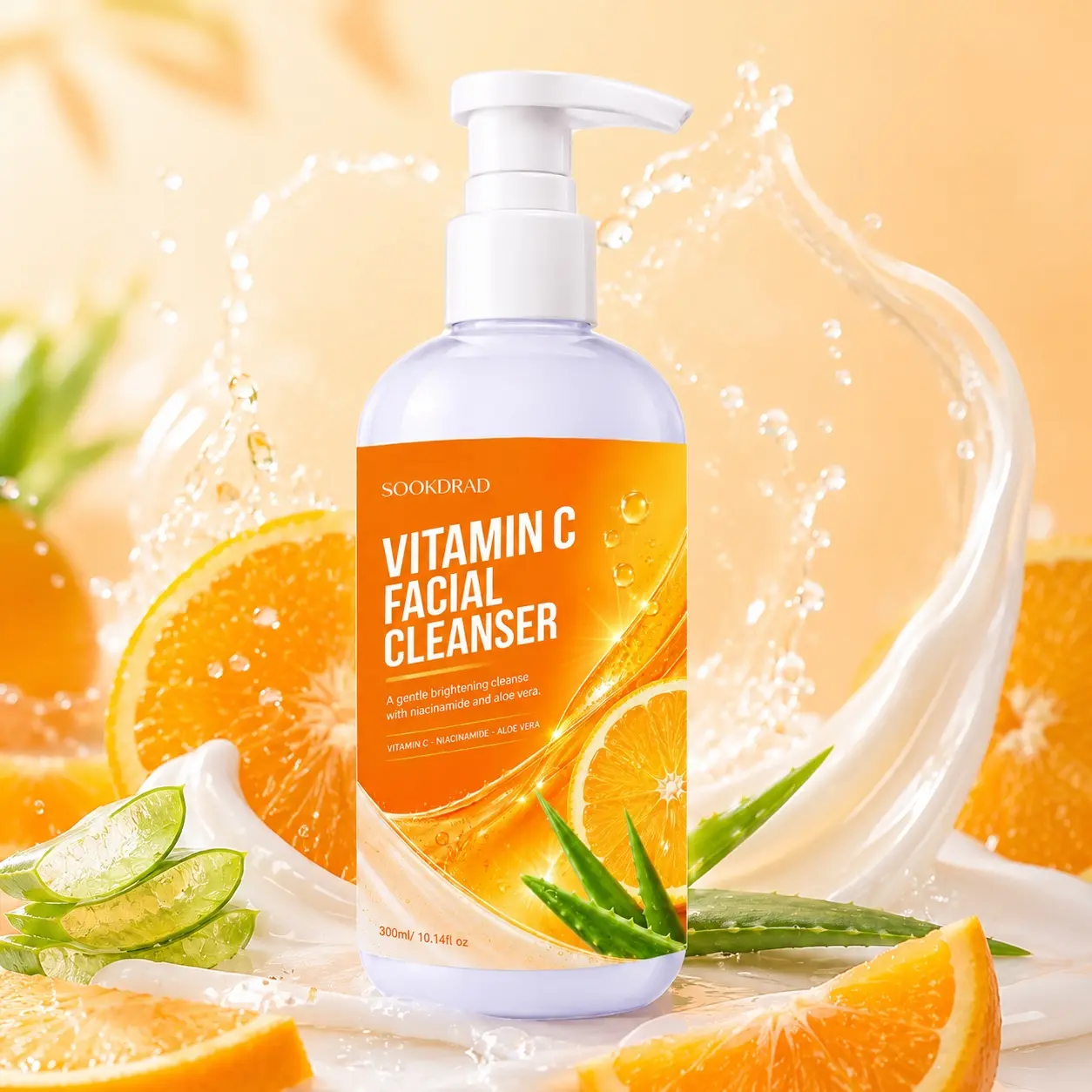Vitamin C Facial Cleanser, Vitamin C, Niacinamide, Aloe Vera, gentle brightening, facial cleansing, for face, all skin types, 300ml/10.14fl oz