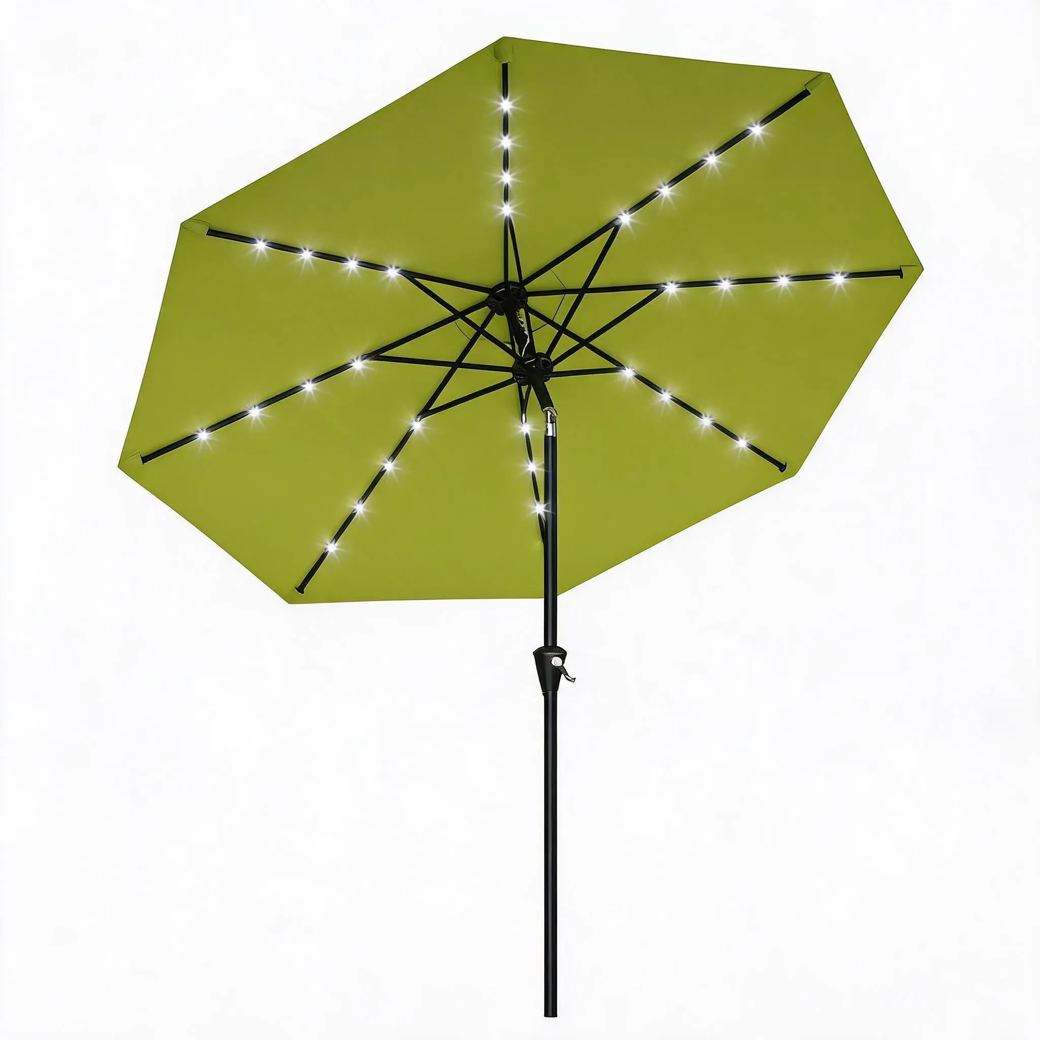 9FT Solar Patio Umbrella with 32 LED Lights – UV Protection, Waterproof Polyester, 8 Sturdy Ribs, Tilt & Crank Lift – Outdoor Market Table Parasol (Multiple Colors)