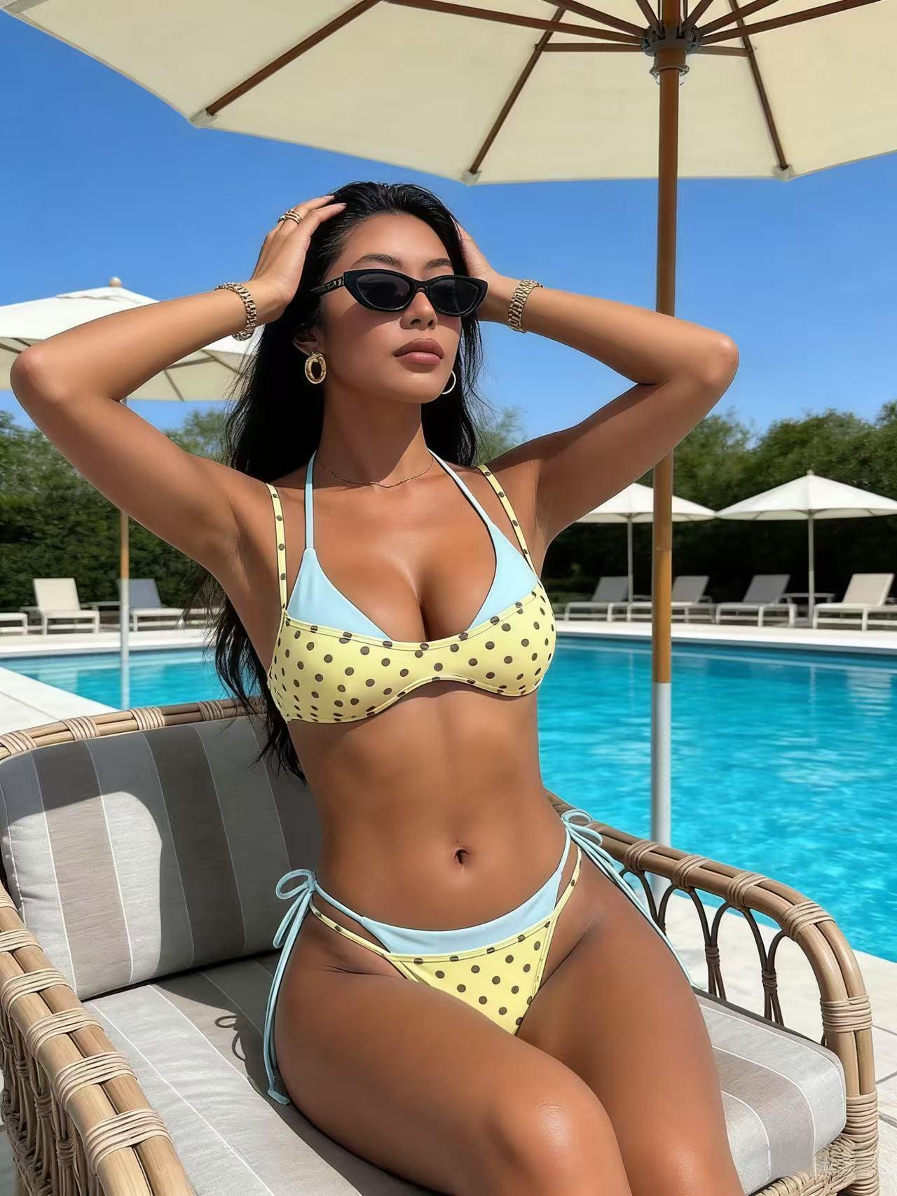 bathing suits 2026 ROSALINA TWO PIECE SWIMSUIT Women's Vintage Style Two-Piece Bikini – Retro Halter Neck Top & Low Rise Bottoms, Flattering Swimwear for Beach & Pool