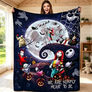 Viral Horror Movie Style Flannel Blanket, Soft & Warm Plush Fleece Throw Blanket, Lightweight Cozy Blanket for Kids & Adults, Air Conditioning Blanket for Sofa Bed Bedroom Home Decor, All Season Gift for Parties Birthday Halloween Christmas