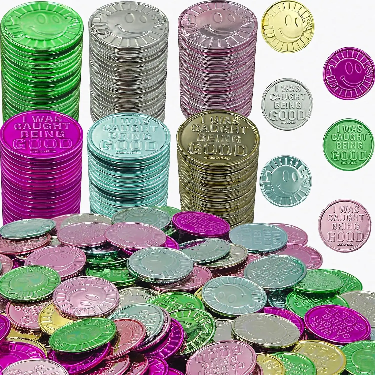 Caught Being Good Plastic Coins - 50 Pack - Reward Tokens - Classroom Behavior Incentives