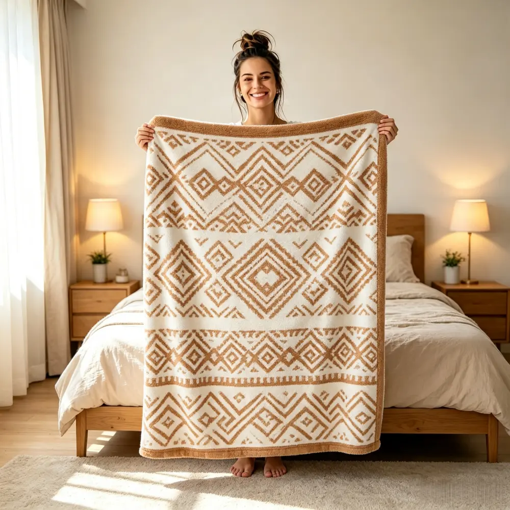Super soft bohemian knit blanket: Geometric pattern blanket, portable decorative sofa throw blanket, perfect for super soft decor/sofa/bedroom use, a great gift for children, family and friends.
