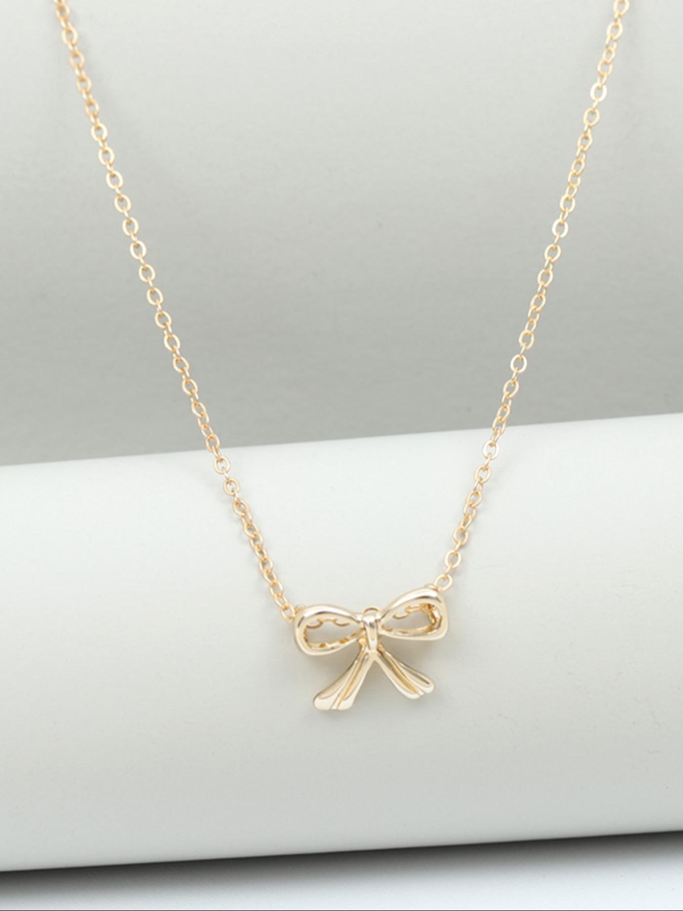 Women's Elegant Bowknot Design Pendant Necklace, Minimalist Trendy Pendant Necklace, Chic Vintage Jewelry As Gift for Girlfriend