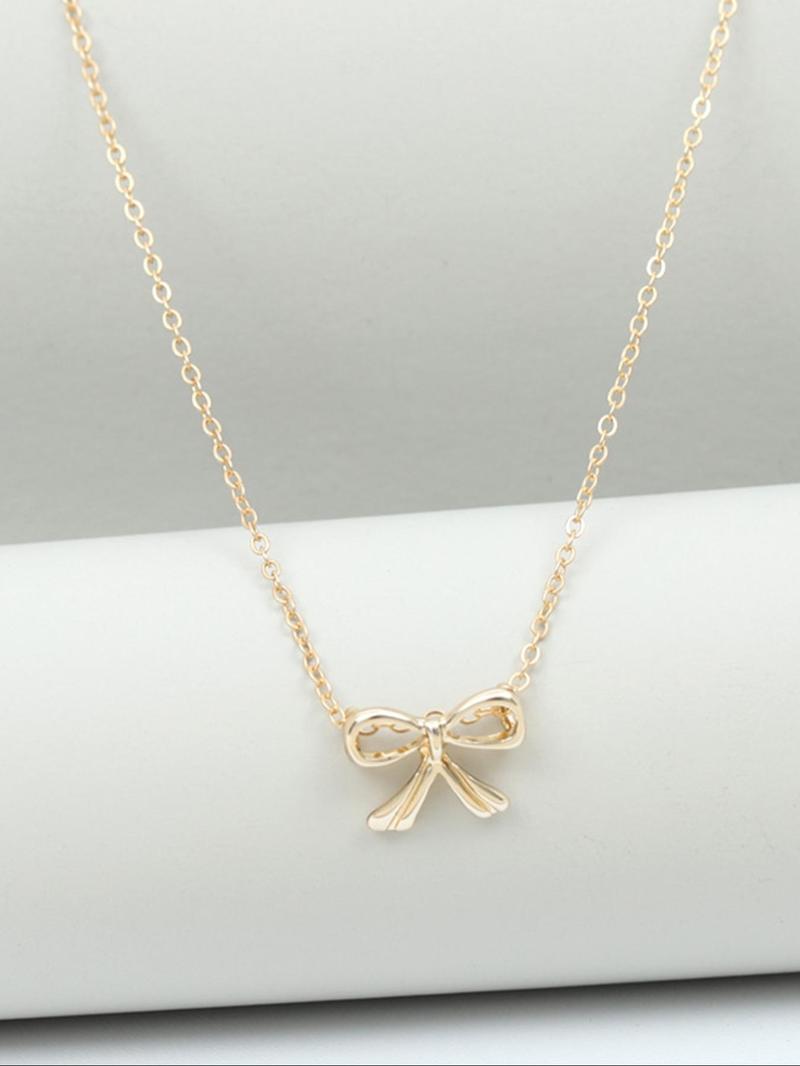 Women's Elegant Bowknot Design Pendant Necklace, Dainty Necklace, Minimalist Trendy Pendant Necklace, Minimalist Chain Necklace, Chic Vintage Jewelry As Gift for Girlfriend