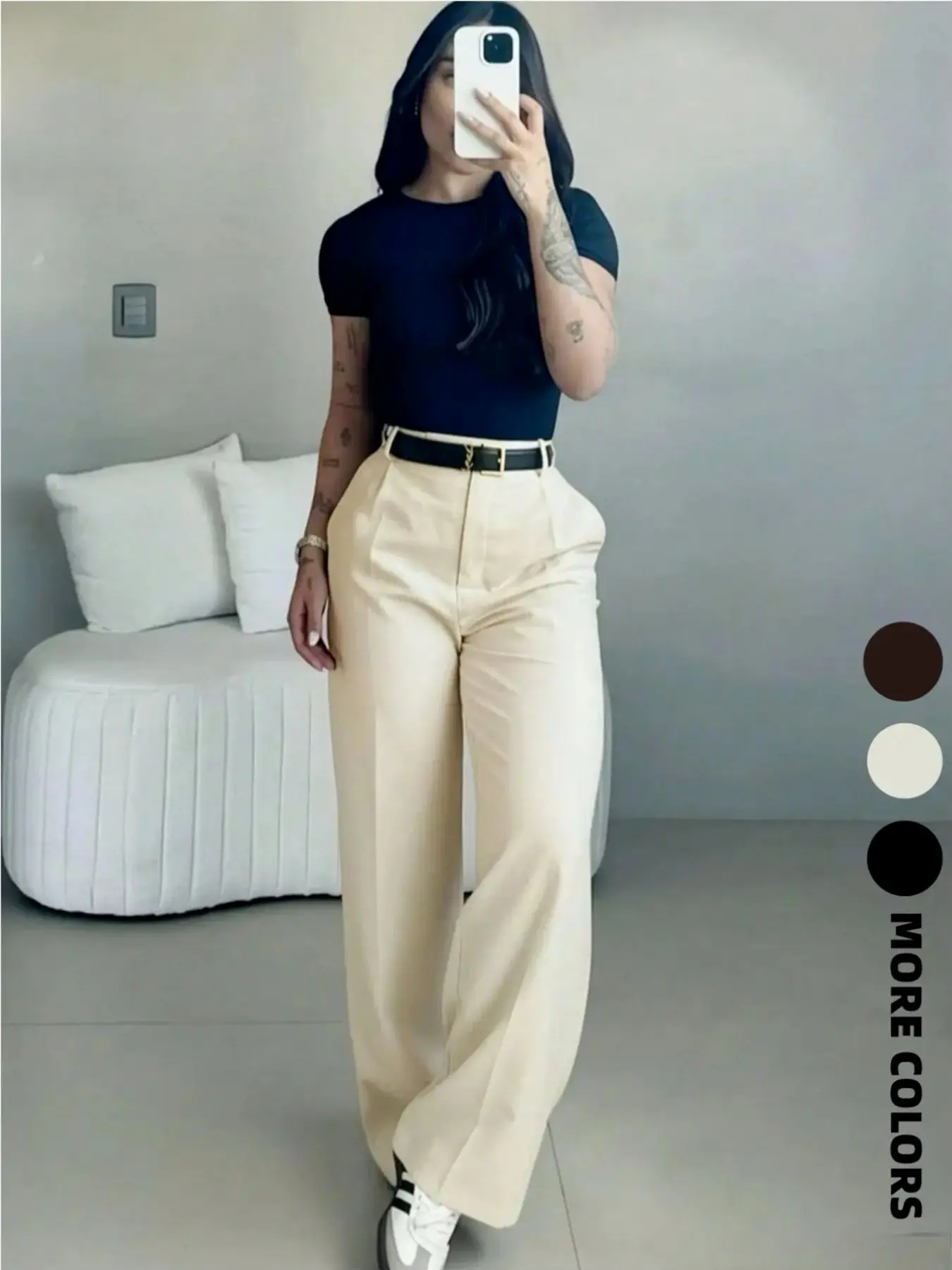 Women's High-Waisted Loose Casual Business Pants, Suitable for Office and Daily Wear, All-Season Commuter Trousers Bottoms
