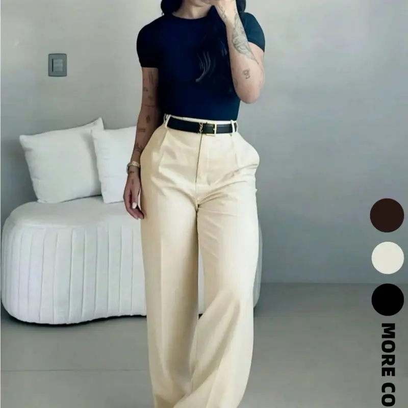 Women's High-Waisted Loose Casual Business Pants, Casual Commuter Style, Suitable for Office and Daily Wear, All-Season Commuter Trousers Bottoms