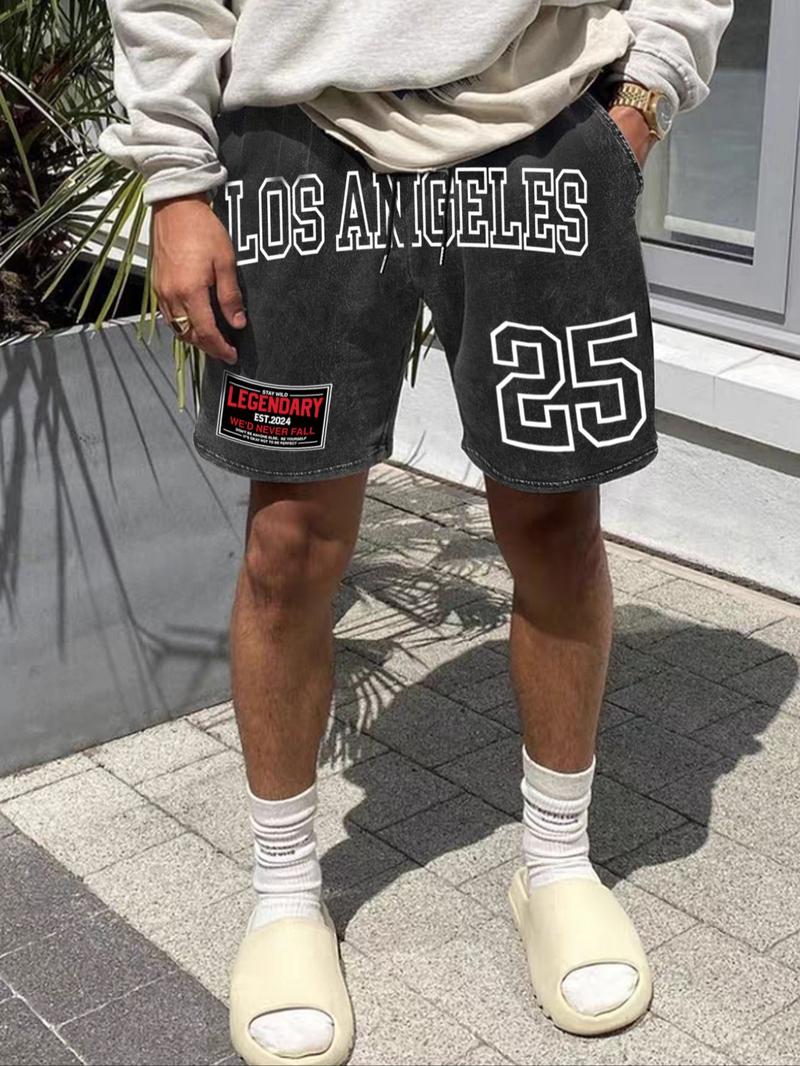 Unisex's Letter Print Drawstring Shorts, Street Fashion Casual Shorts for Daily Wear, Men's Bottoms for Summer, Athleisure Casual Stretch Shorts, Casual Relaxed Shorts