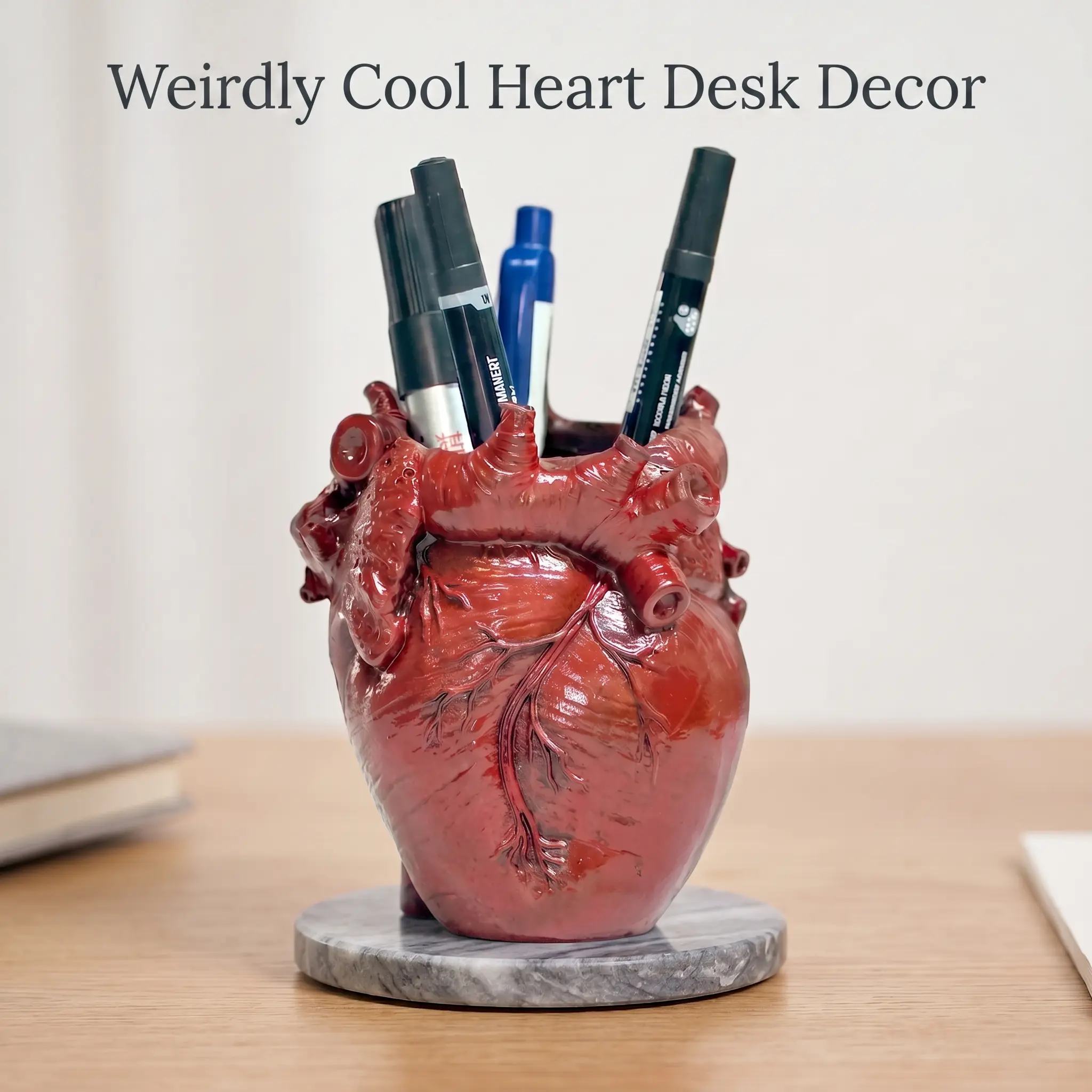 Gothic Anatomical Heart Resin Pen Holder, Marker Pen Holder, Office Desk Accessories, Spooky Human Heart Desk Organizer, Unique Gift for Horror Lovers & Gothic Decor, Halloween Decoration, Office Desk Supplies, Desk Gadgets-YY0