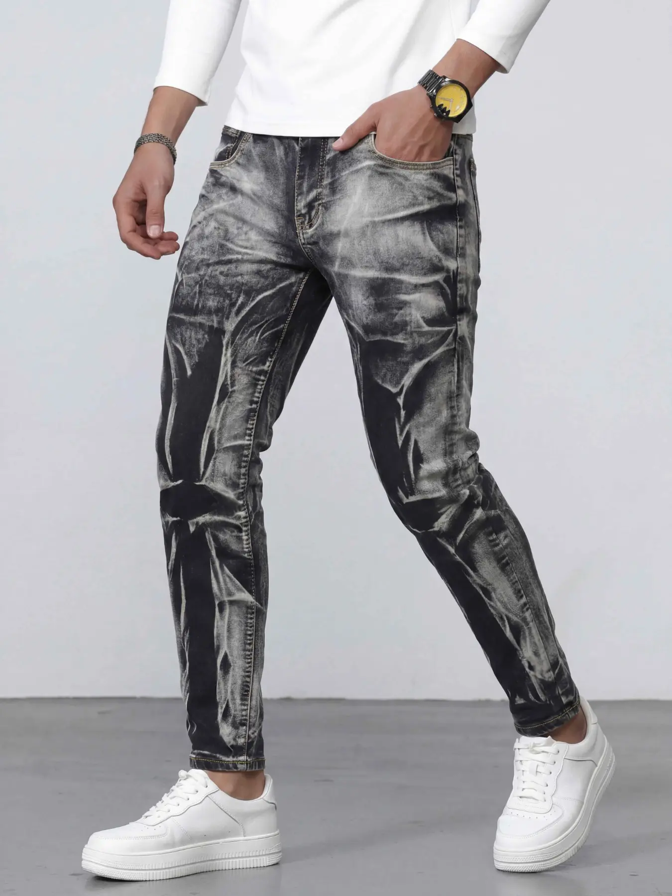 Men's Korean Style Jeans, Streetwear Hip-Hop Trendy Long Pants, All-Season Slim-Fit, Perfect Gift for Husband or Boyfriend