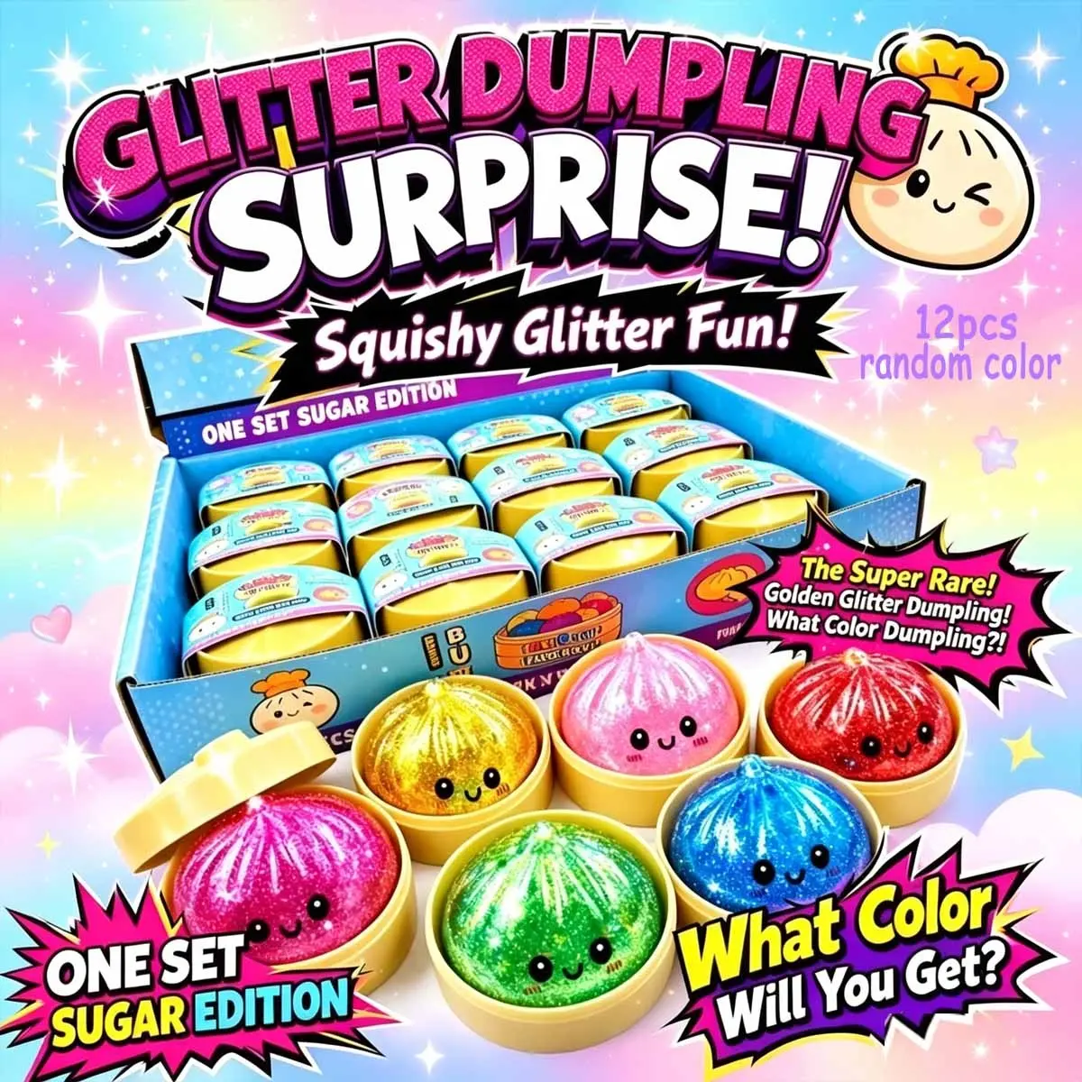 Dumplings, dumpling toys with steamer, Taba squid stress ball, Fidget sensory squeeze toy gift party