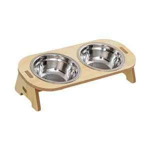 Stainless Steel Pet Dual Feeding Bowl Feeder, Neck Support Design, Anti-Spill Deep Bowls, Stable Base, Suitable for All Ages, Multi-Scene Use