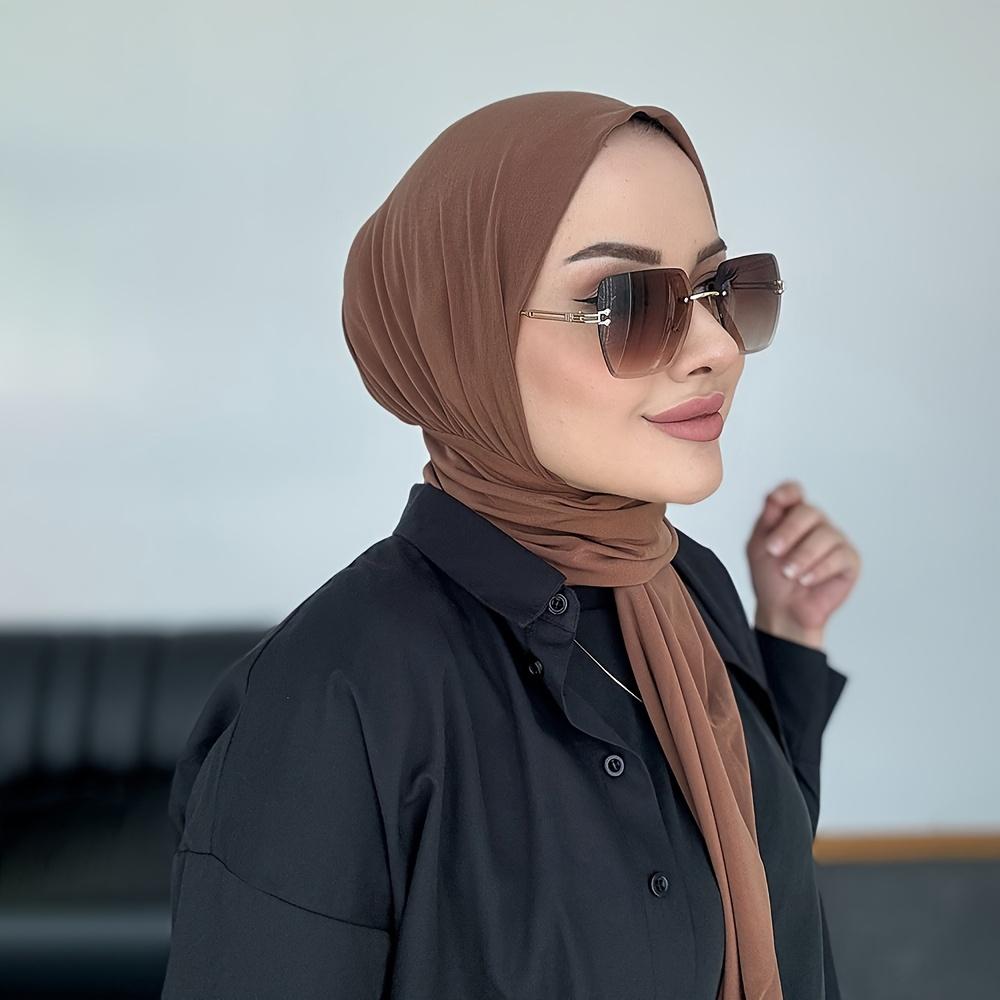 1pc Instant Hijab, Women's Convenient Stretchy Daily Solid Color Button-Fastened Muslim Headscarf Hijab Scarf