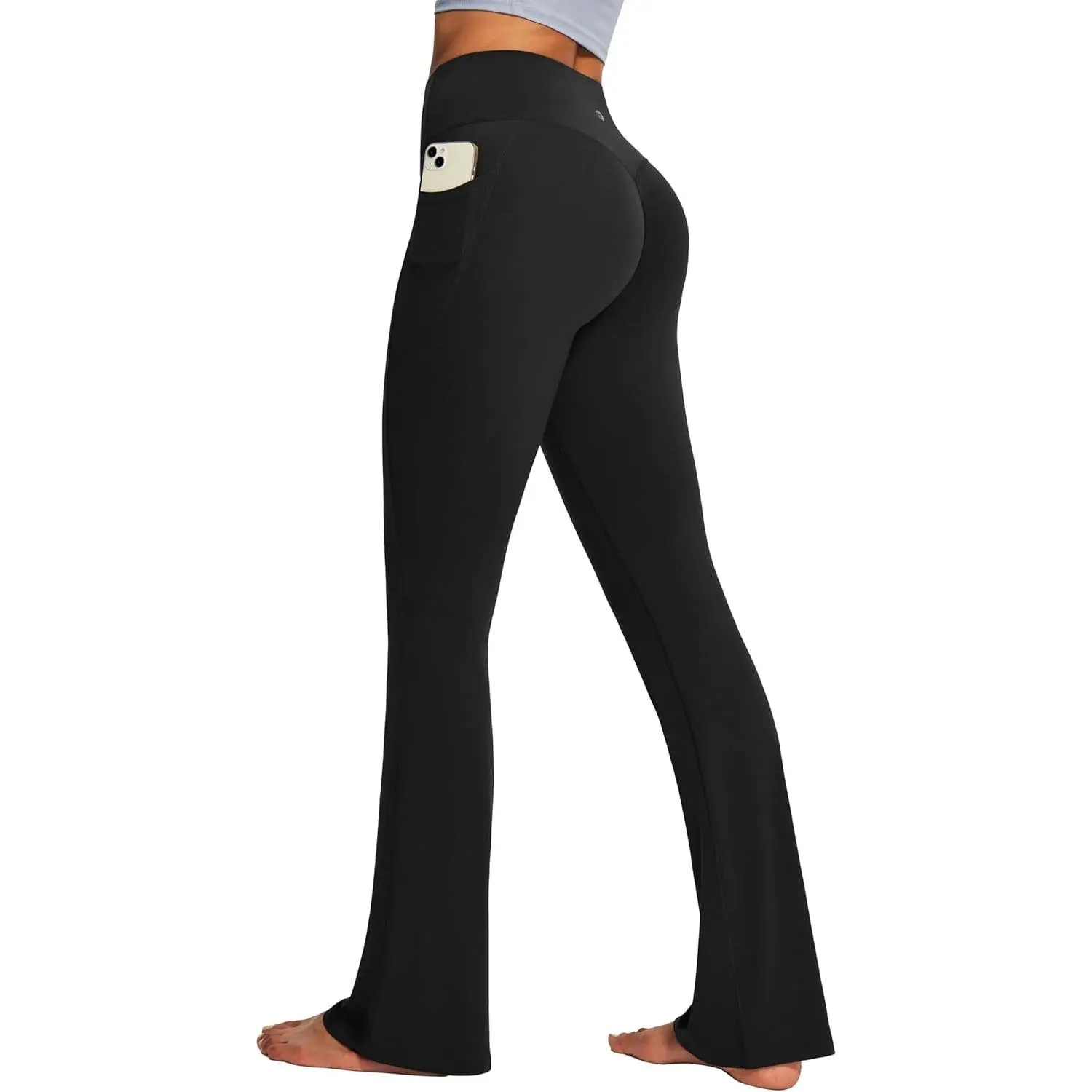 Women's Mini Flare Leggings - Tummy Control, Hidden Scrunch Butt, No Front Seam, Pockets, Sports Workout Flared Yoga Pants