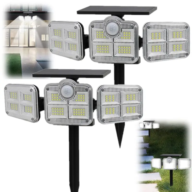 2 Pack Solar Motion Sensor Outdoor Lights, 3-head 270° Wide Angle Waterproof Security Light with 3 Adjustable Modes, Human Body Induction Design, Perfect Night Safety Lighting for Yard, Patio, Garage, Driveway and Garden Outdoor Space